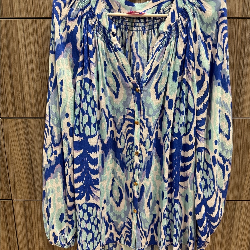 Lilly Pulitzer Elsa Blue and White Patterned Blouse